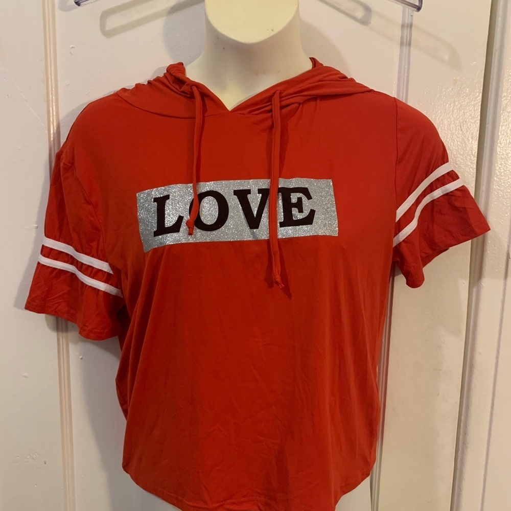 Red Short Sleeve Hooded Top
